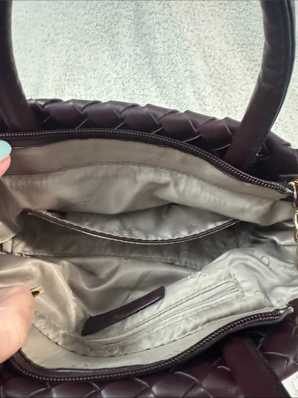 Woven Vegan Burgundy Top-Handle Bag